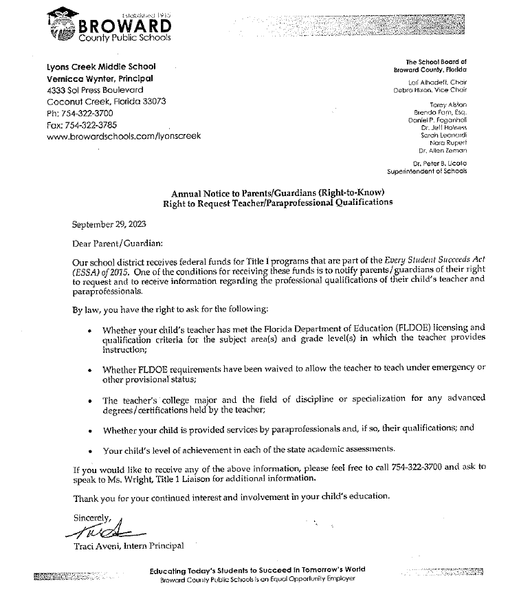  Right to Know Letter